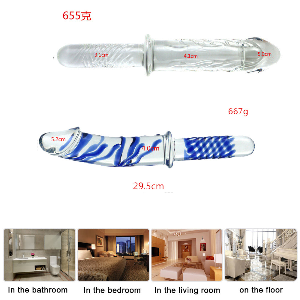 Dildo Kính 11 Inch Kép Textured An Toàn Cao Cấp Độc Đáo