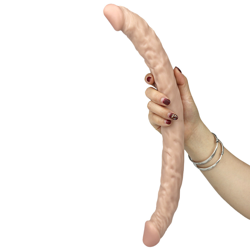 Double Dildo lesbian trắng 16 inch gân thực tế 