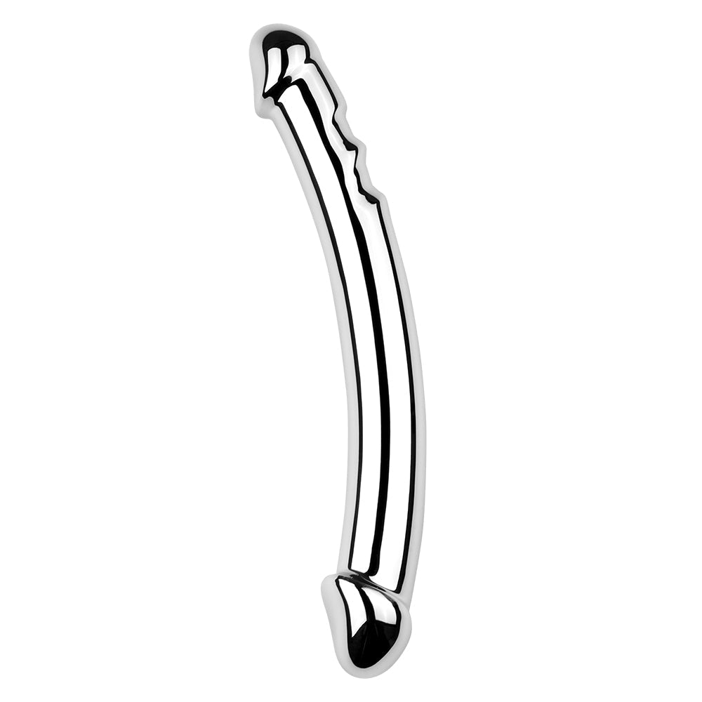 Dildo kim loại đôi cong 7 inch bạc mịn 