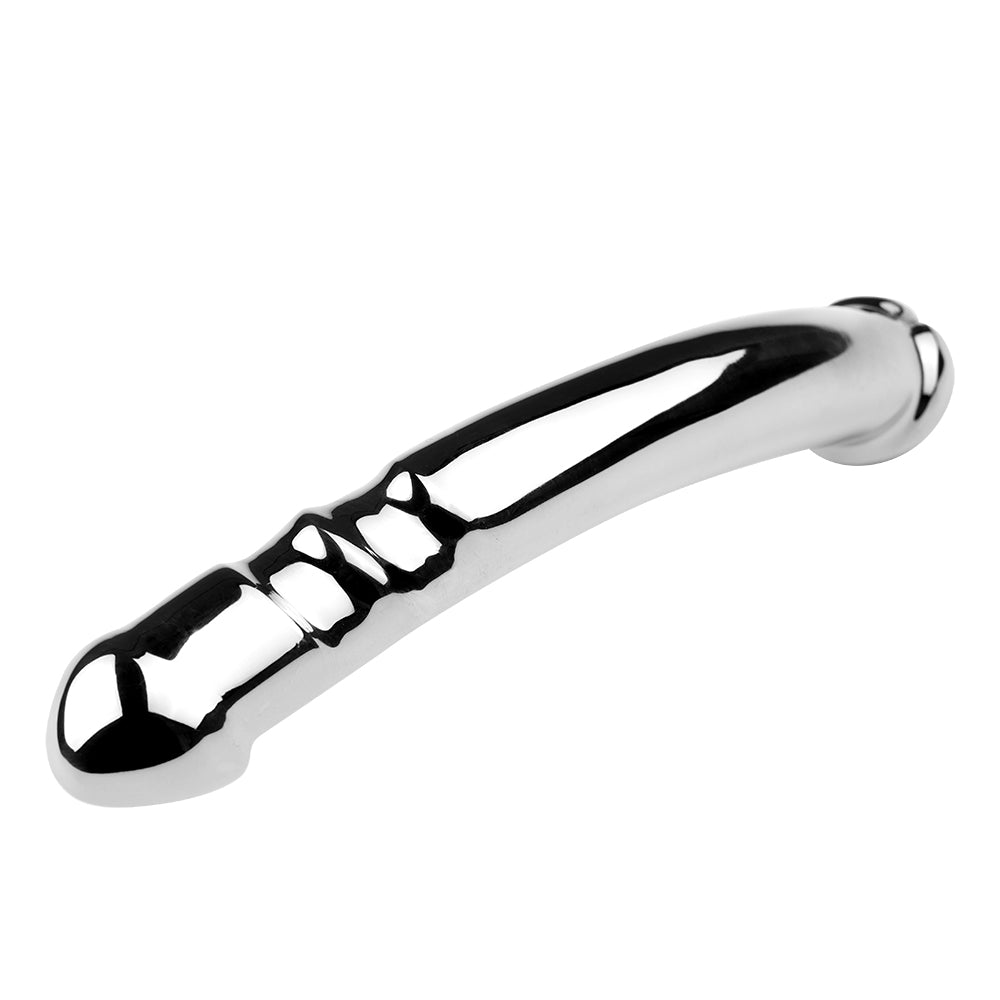 Dildo Kim Loại Cong 7 Inch Bạc Mịn Mãnh Liệt