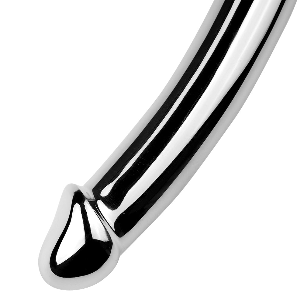 Dildo Kim Loại Cong 7 Inch Bạc Mịn Mãnh Liệt