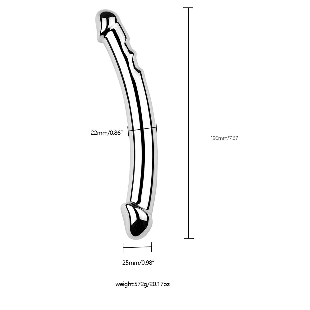 Dildo Kim Loại Cong 7 Inch Bạc Mịn Mãnh Liệt