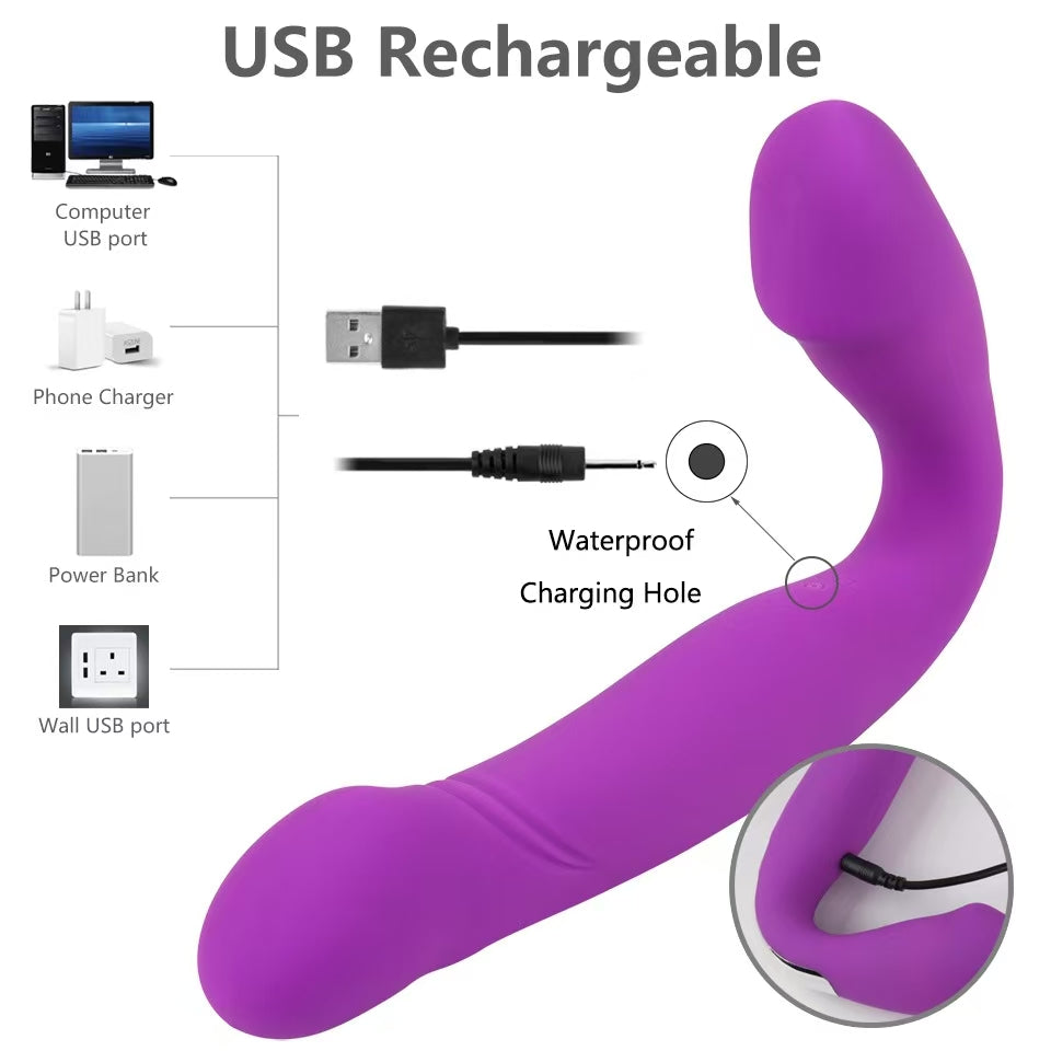 Dildo Đôi Tím Strapless 22cm Rung Sướng Đôi