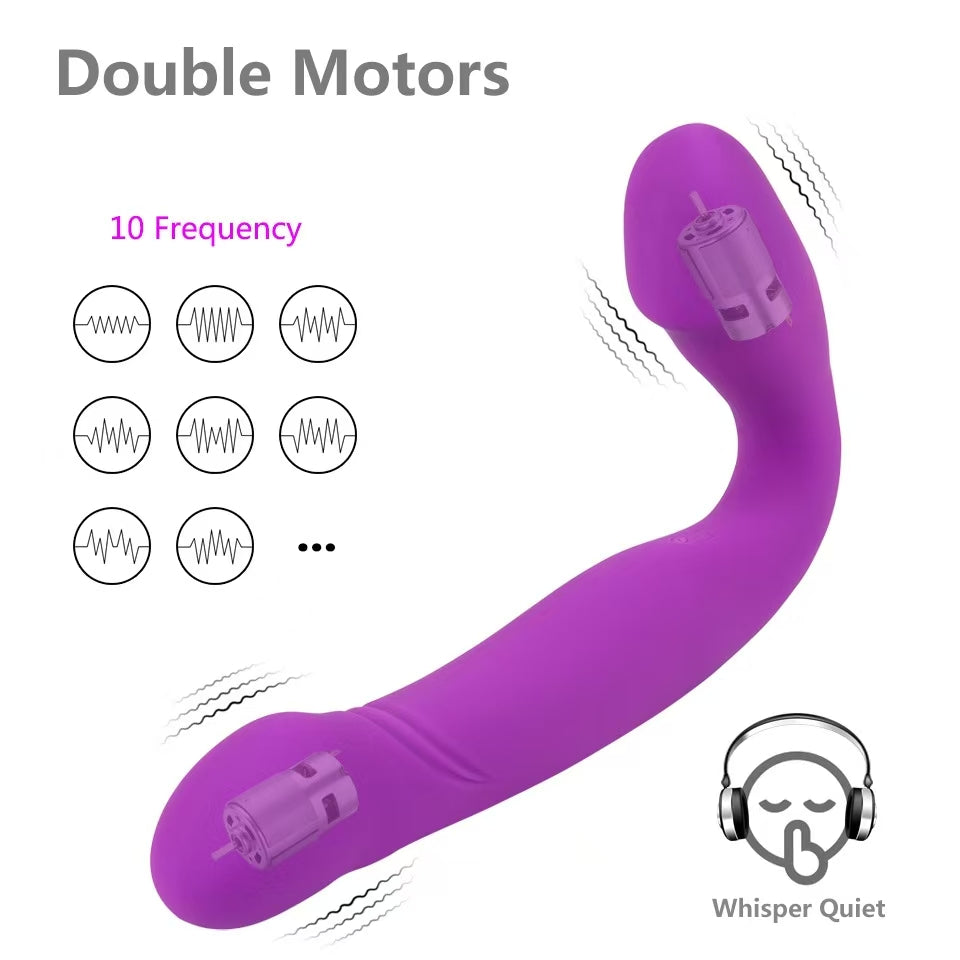 Dildo Đôi Tím Strapless 22cm Rung Sướng Đôi