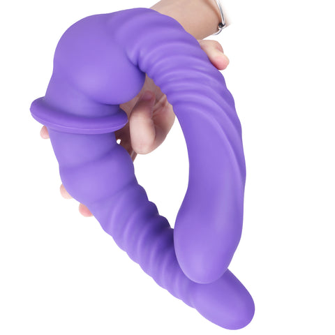 Dildo đôi tím cong 43cm khoái cảm bùng nổ đôi bên