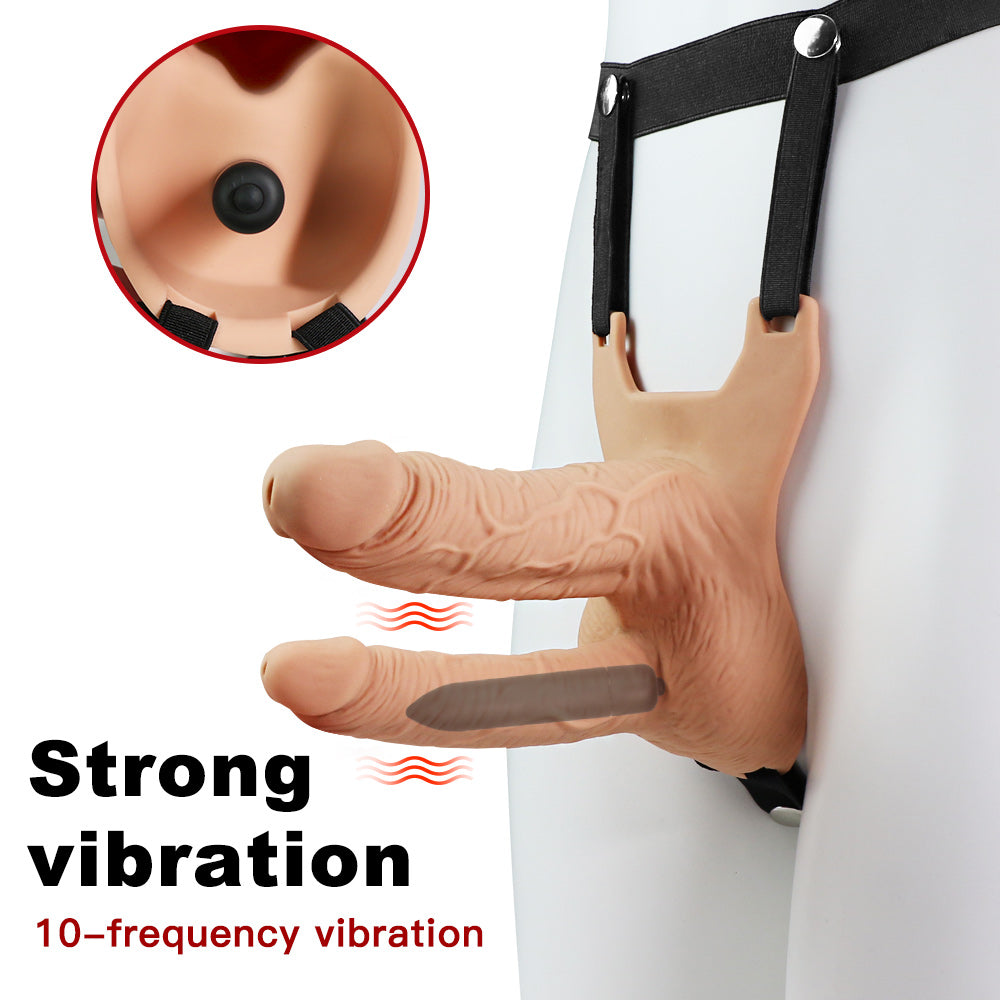 Hollow Strap On Dildo Rung Đâm Đôi Sâu Đỉnh Cao