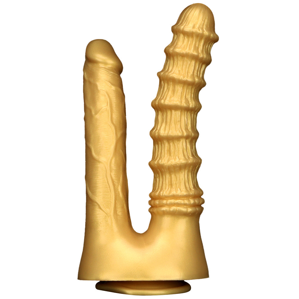 Gold Ringed Dildo Đôi Thâm Nhập Silicone Vàng Lấp Lánh 