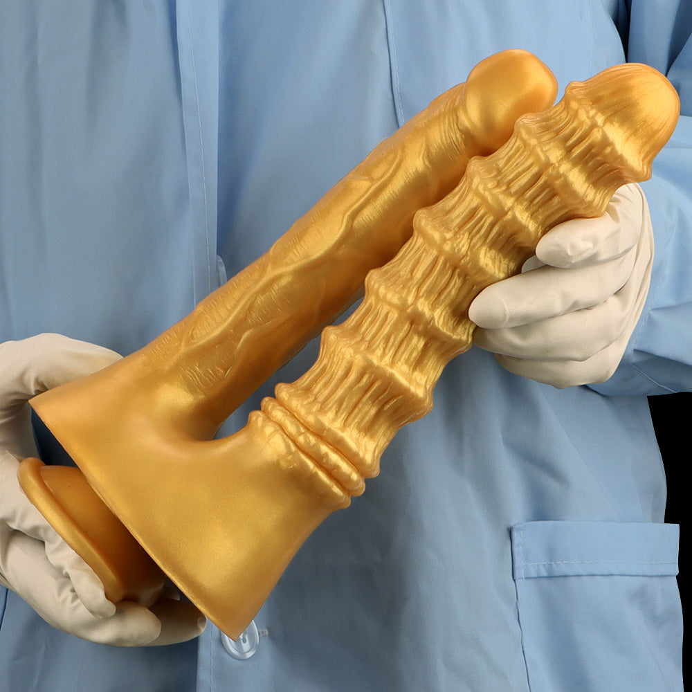 Dildo Ringed Vàng Silicone Đôi Thâm Nhập Lấp Lánh Dildo Ringed Vàng Silicone Đôi Thâm Nhập Lấp Lánh