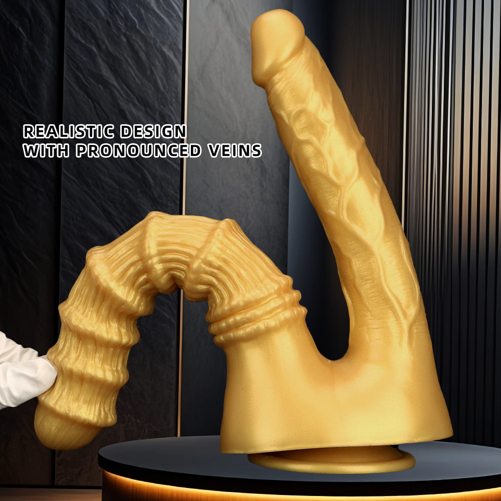 Dildo Ringed Vàng Silicone Đôi Thâm Nhập Lấp Lánh Dildo Ringed Vàng Silicone Đôi Thâm Nhập Lấp Lánh