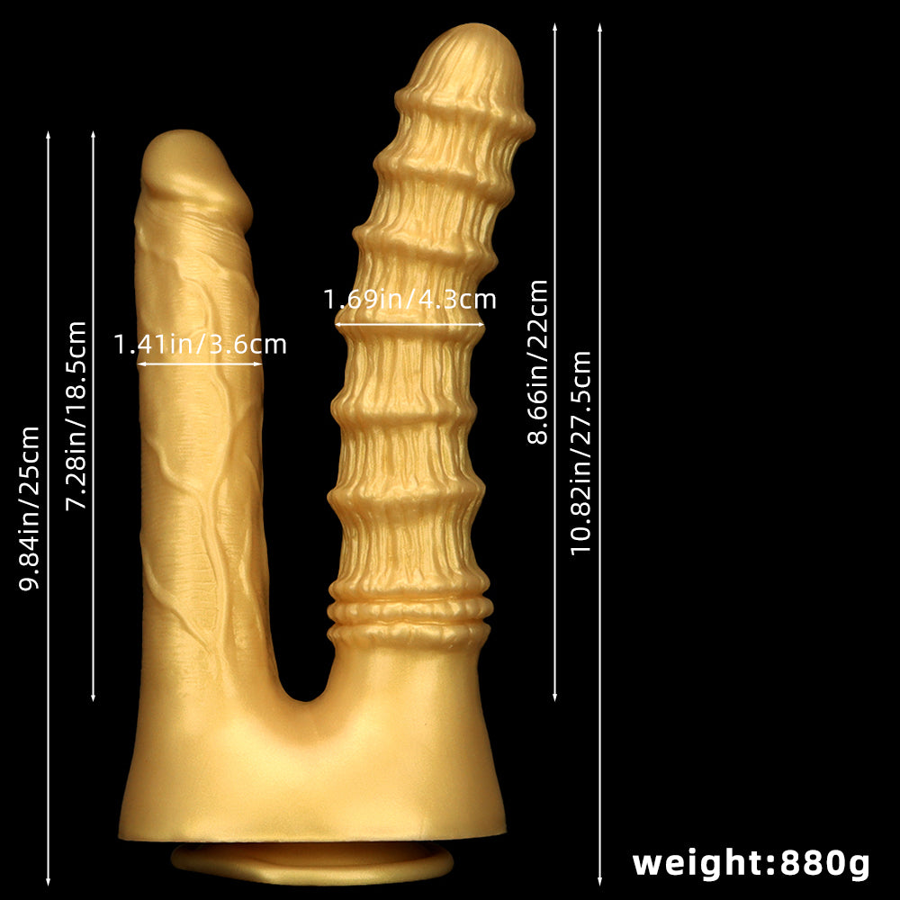 Dildo Ringed Vàng Silicone Đôi Thâm Nhập Lấp Lánh Dildo Ringed Vàng Silicone Đôi Thâm Nhập Lấp Lánh