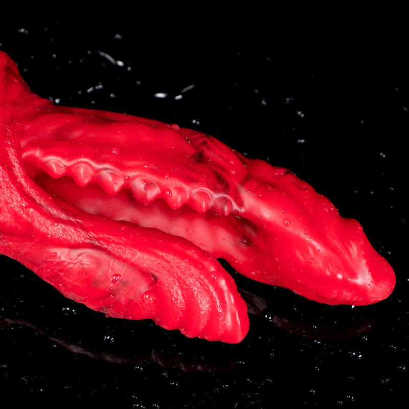 Red Monster Teeth Dildo Đâm Đôi Quái Vật Răng Nhọn