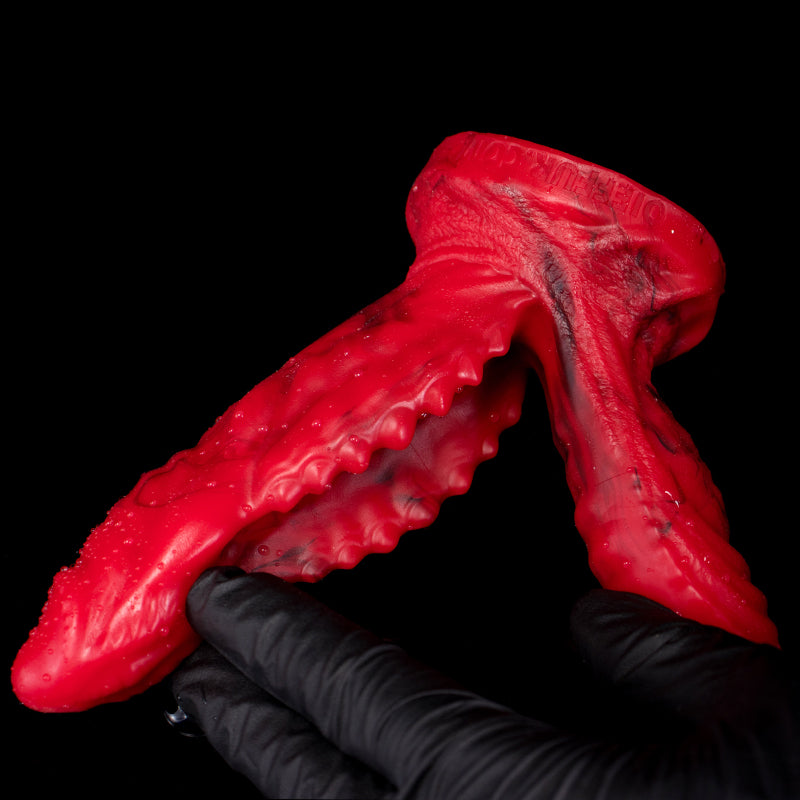 Red Monster Teeth Dildo Đâm Đôi Quái Vật Răng Nhọn