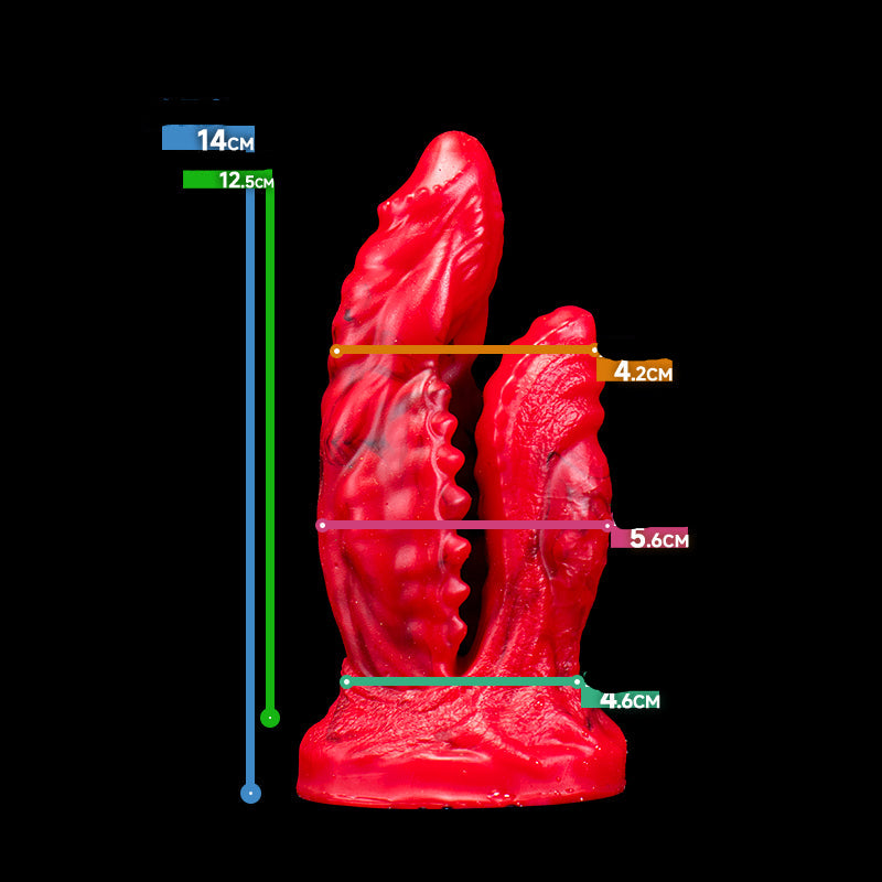 Red Monster Teeth Dildo Đâm Đôi Quái Vật Răng Nhọn