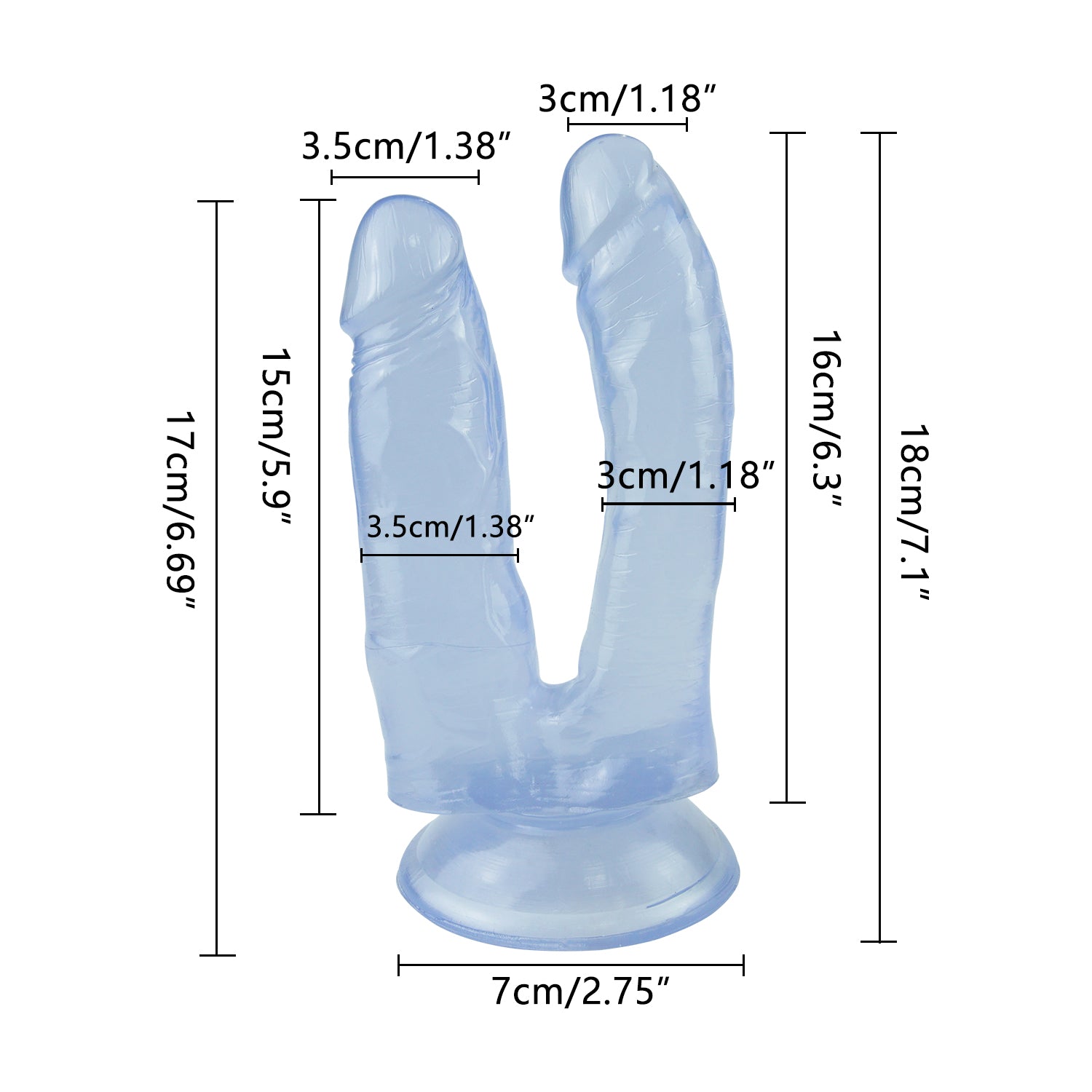 Dildo Đâm Đôi Blue Clear Siêu Thực Dày Dài Đôi Vui