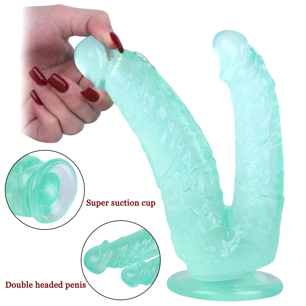Dildo Đôi Xanh Jelly Siêu Thấm 2 Lỗ Khoái Lạc Đôi