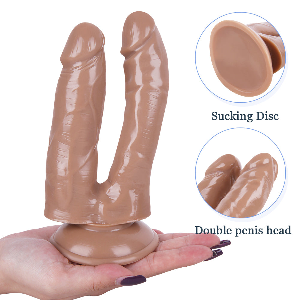 Dương Giả Đôi Xuyên Thấu Nâu 17cm Silicone Linh Hoạt