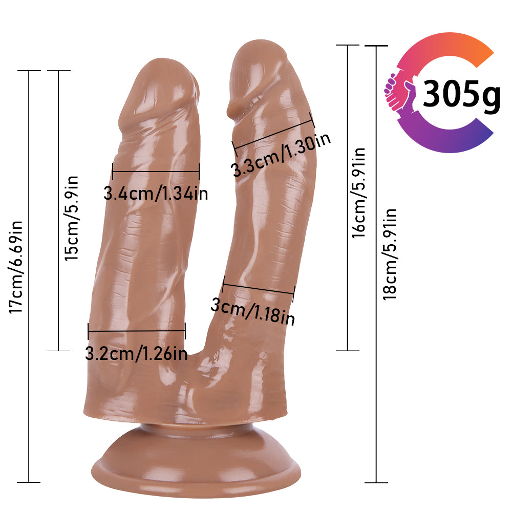 Dương Giả Đôi Xuyên Thấu Nâu 17cm Silicone Linh Hoạt
