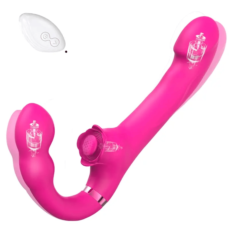 3in1 Rose Clit Stim Dual Motor Shock Strapless Strapon Siêu Rung 