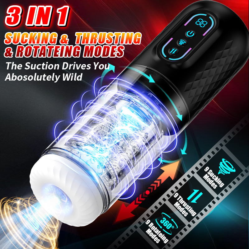 Cốc Thủ Dâm 3in1 Quay Hút 9 Chế Độ Mạnh 2024