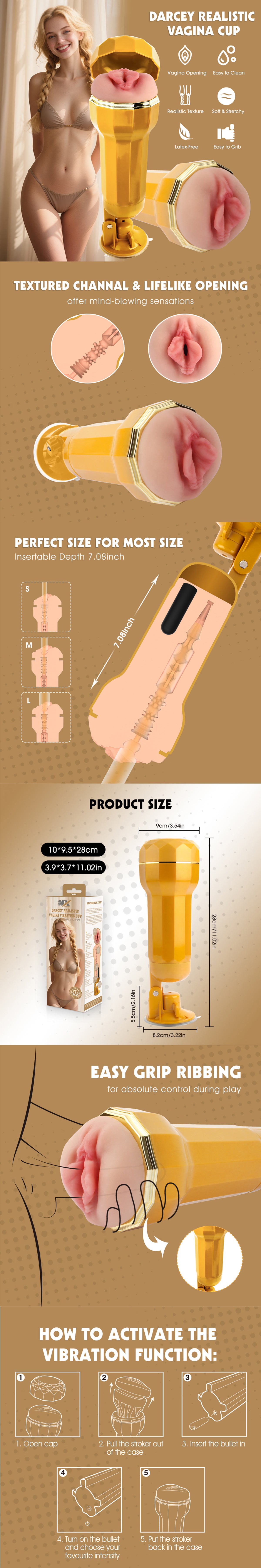 Darcey Vagina Cup Rung Mút Tự Động Chặt Siêu Thật