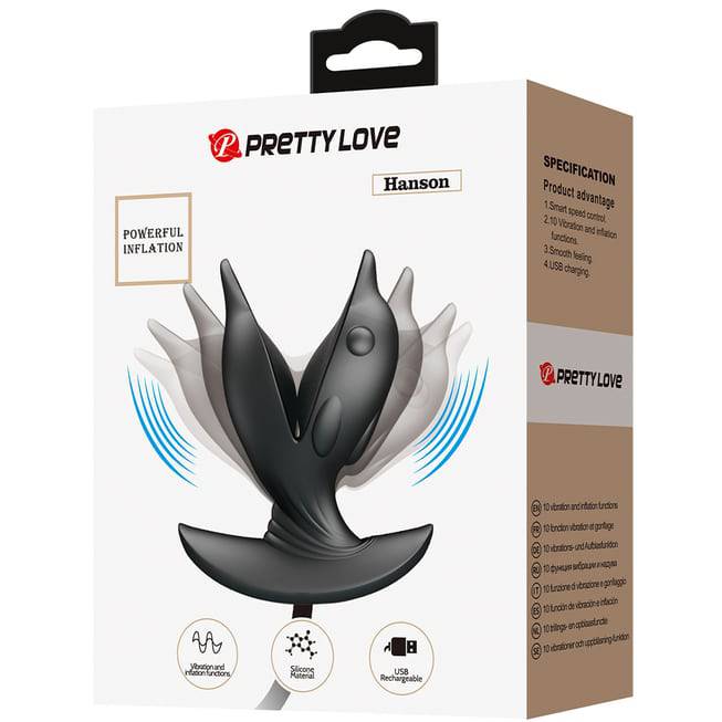 Pretty Love Hanson Plug Đít Bơm Phồng Đen 4.1cm Rung Mạnh