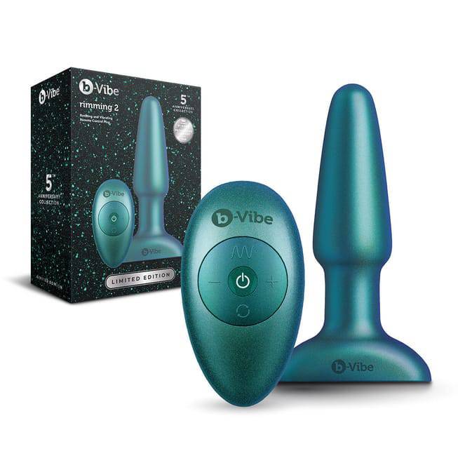b-Vibe Rimming 2 Xanh Limi 4cm Rung Rimming Độc Đáo