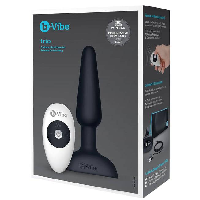 b-Vibe Trio Plug Đen Remote Rung Hậu Môn Điên
