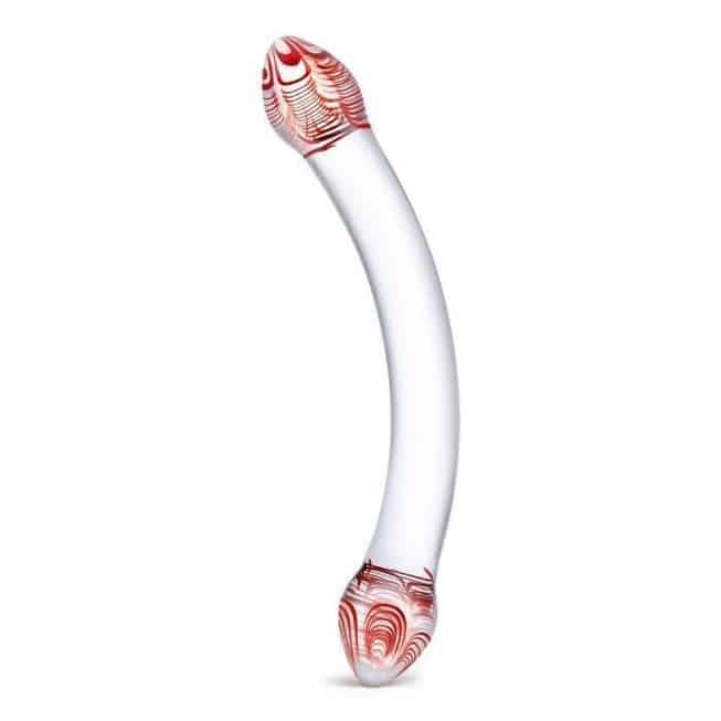Glas Red Head Double Dildo Thủy Tinh Cong 22cm