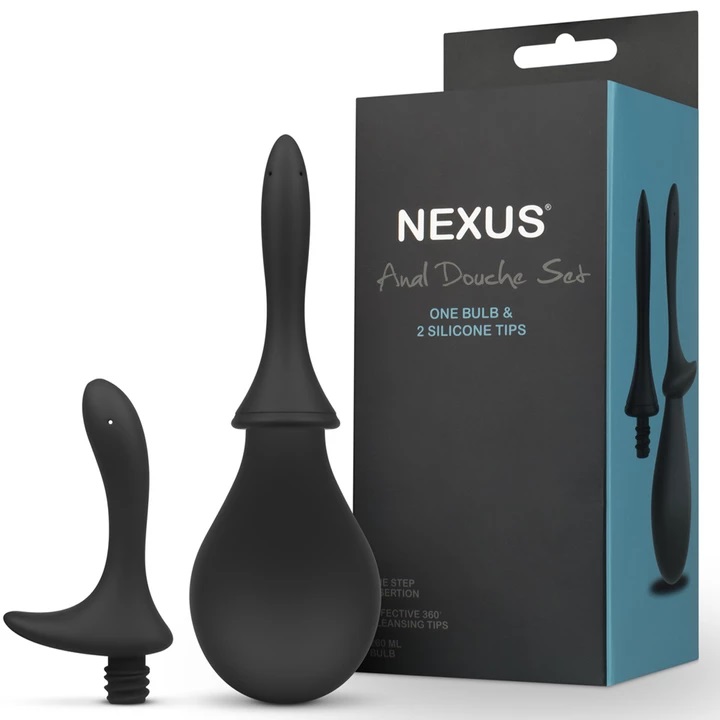Nexus Enema Kit Silicone Đen 2 Vòi Rửa Sạch