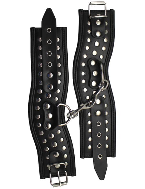 Còng tay da đen rivet BDSM chắc chắn gợi cảm thống trị