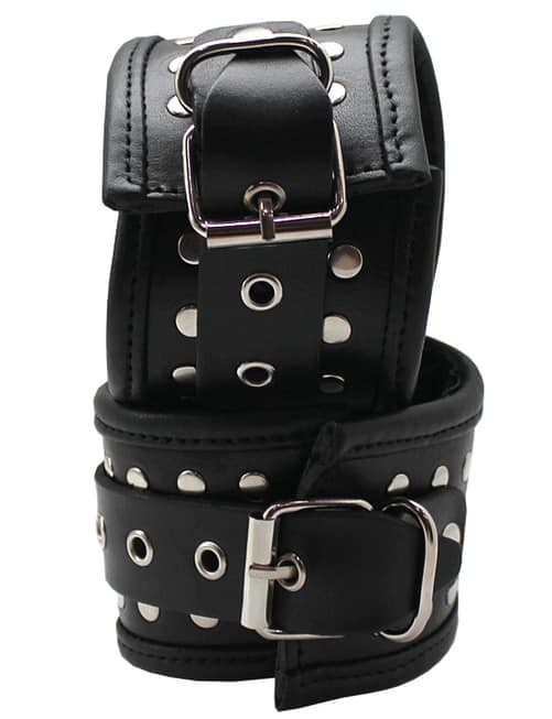 Còng tay da đen rivet BDSM chắc chắn gợi cảm thống trị