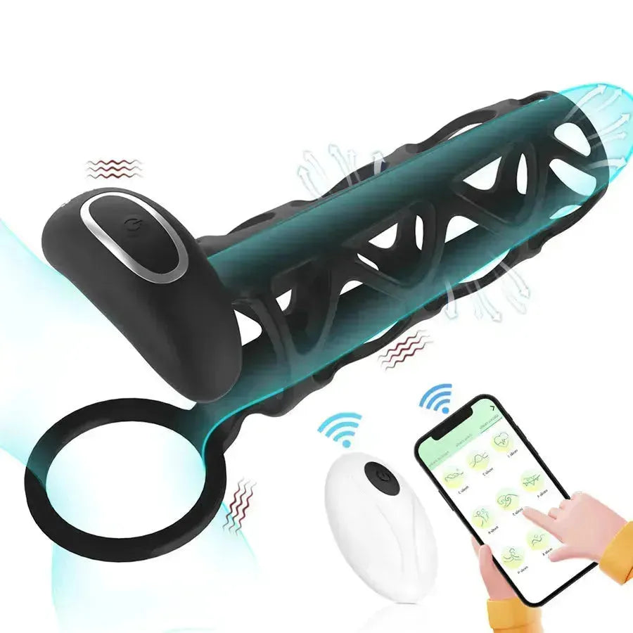 Vành Bao Dương Vật Đen App Rung Mạnh 14cm 