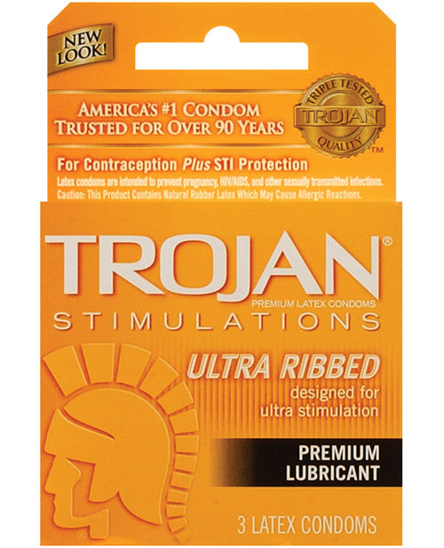 Trojan Ultra Ribbed Bao Cao Su Gân 3 Gói Kích Thích Mạnh 