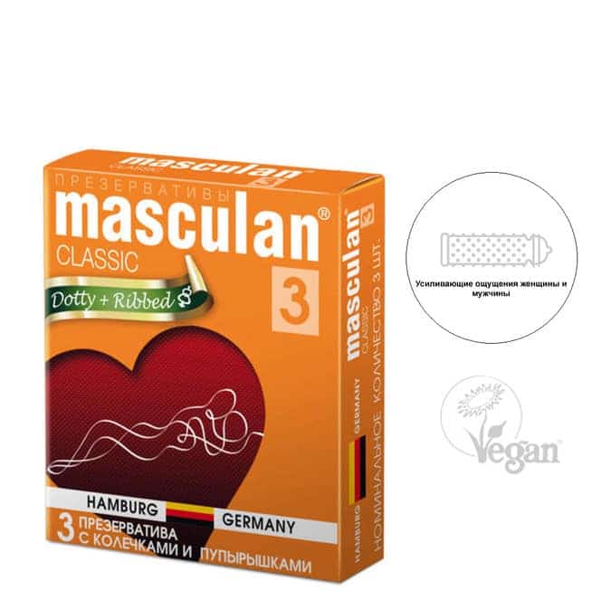 Masculan Dotty+Ribbed bao cao su gợn sóng 3 cái 
