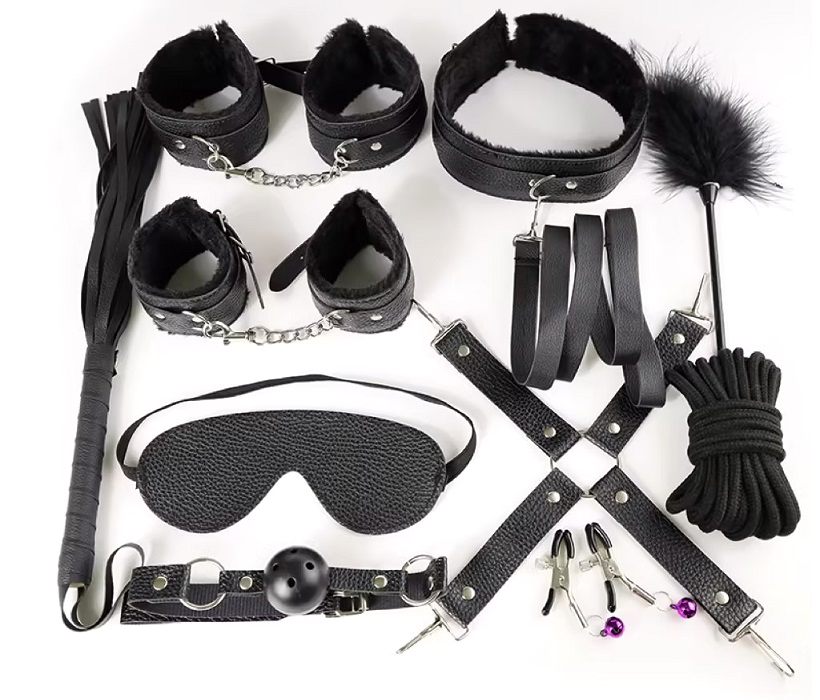 Bộ Trói Lông MT 11 Món Đen BDSM Nồng Nhiệt 