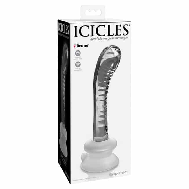 Pipedream Icicles Dildo 18cm kính hút đáy uốn cong