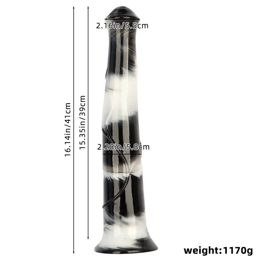 Dildo Horse Cock 16 Inch Marble Đen Trắng Khủng