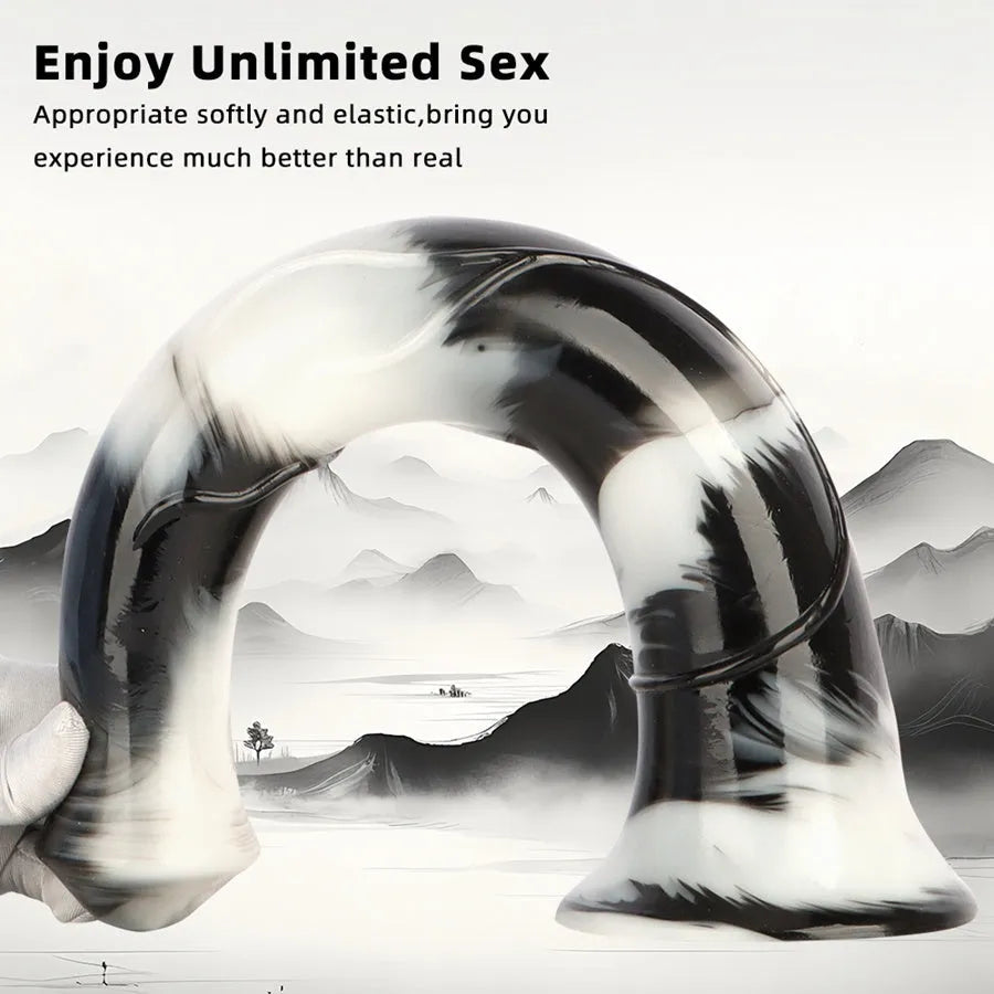 Dildo Horse Cock 16 Inch Marble Đen Trắng Khủng