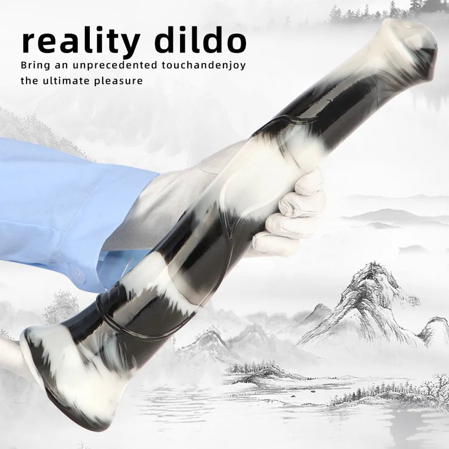 Dildo Horse Cock 16 Inch Marble Đen Trắng Khủng