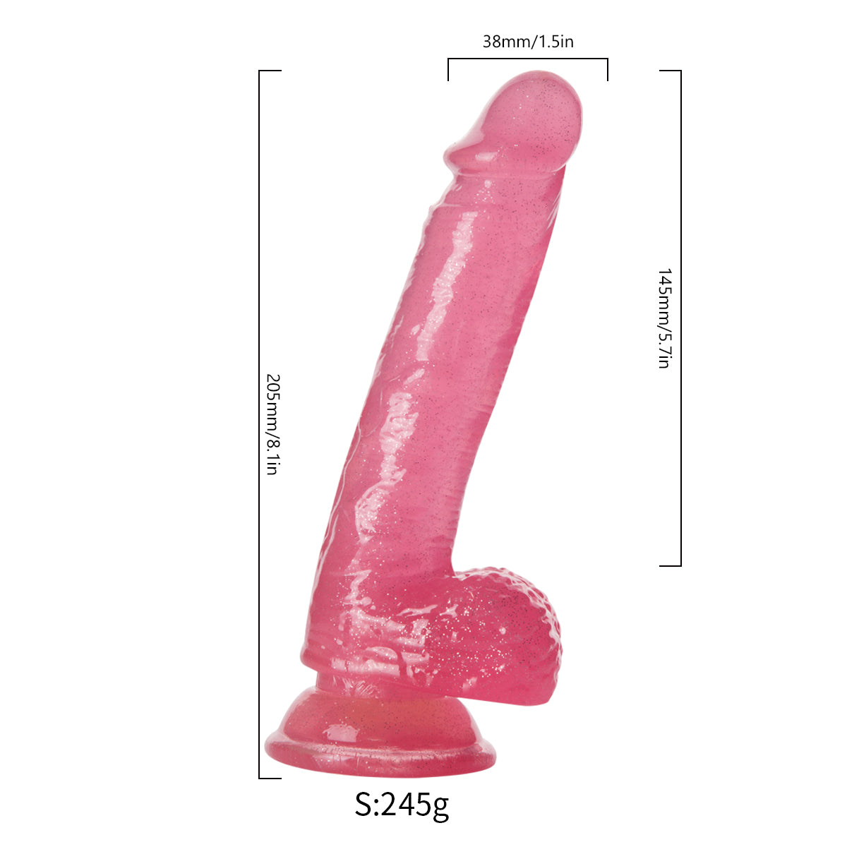 Dildo Jelly Hồng Glitter 20cm Lấp Lánh Lung Linh Mê Hoặc