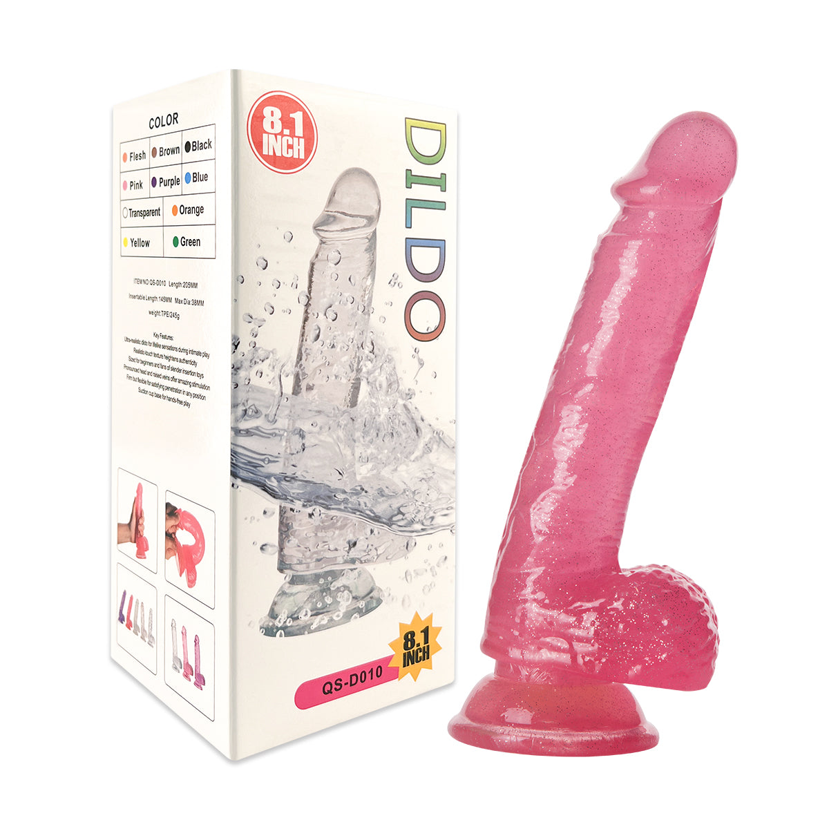 Dildo Jelly Hồng Glitter 20cm Lấp Lánh Lung Linh Mê Hoặc