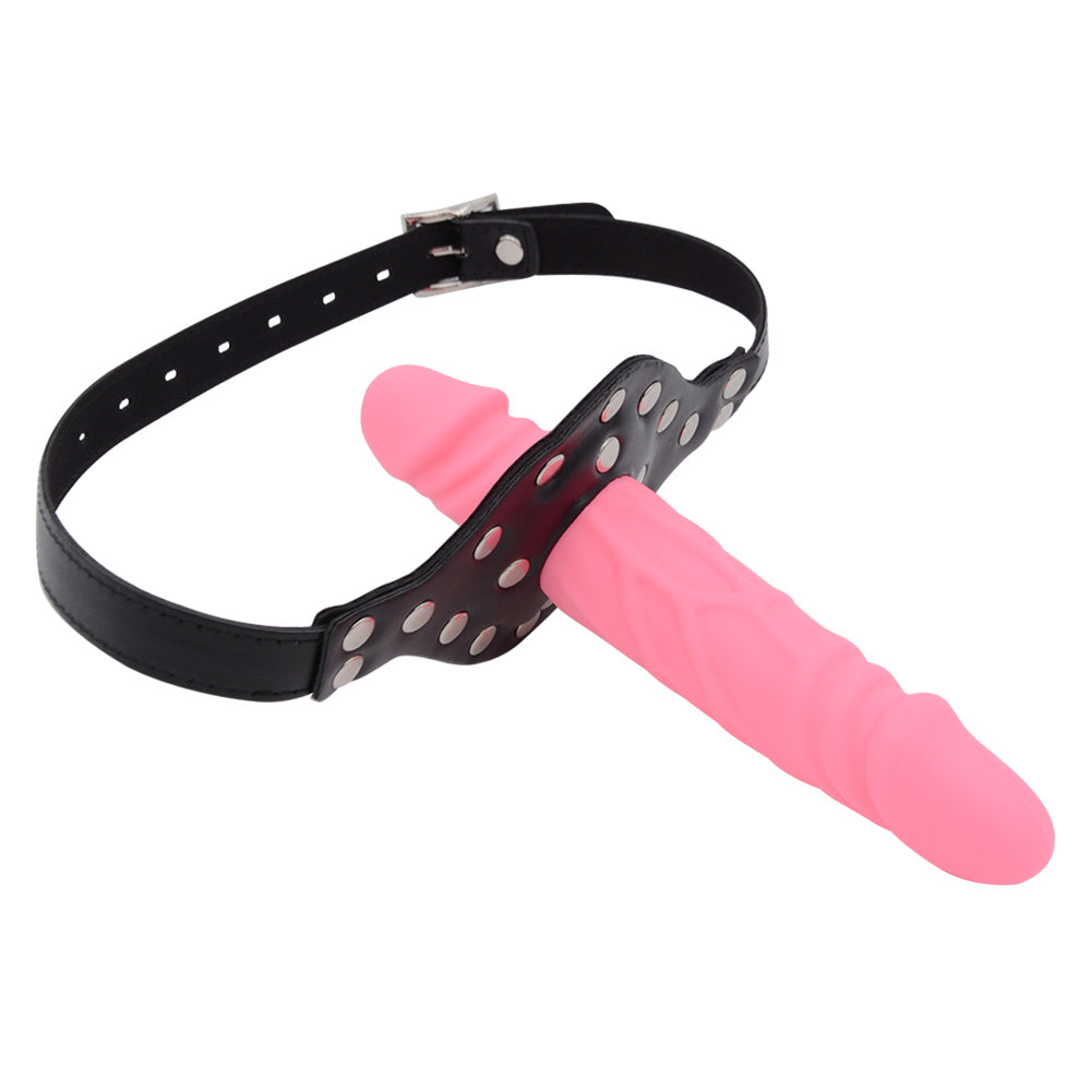 Gag Strap-On Pink Femdom Dildo Mặt BDSM Thống Trị Hấp Dẫn