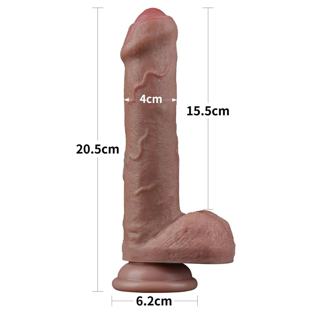 8" Dual Density Dildo Silicone Hút Thực Tế
