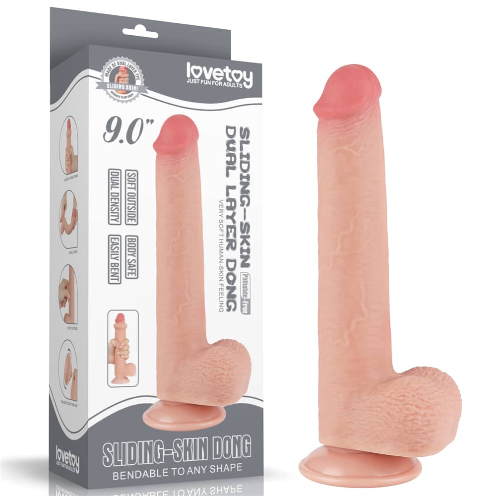 Dildo 9 Inch Da Trượt Đôi Bóng Thật Mật Độ Cao