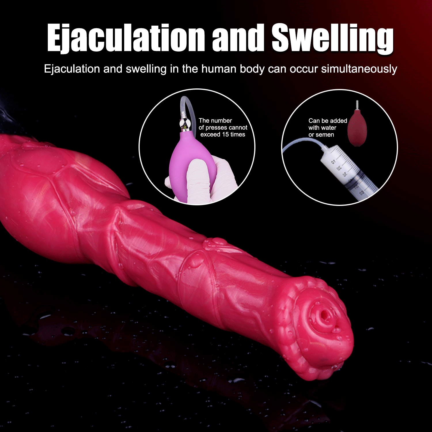 Horse Dildo 11 Inch Đỏ Phun Bơm Kỳ Ảo Hùng Vĩ