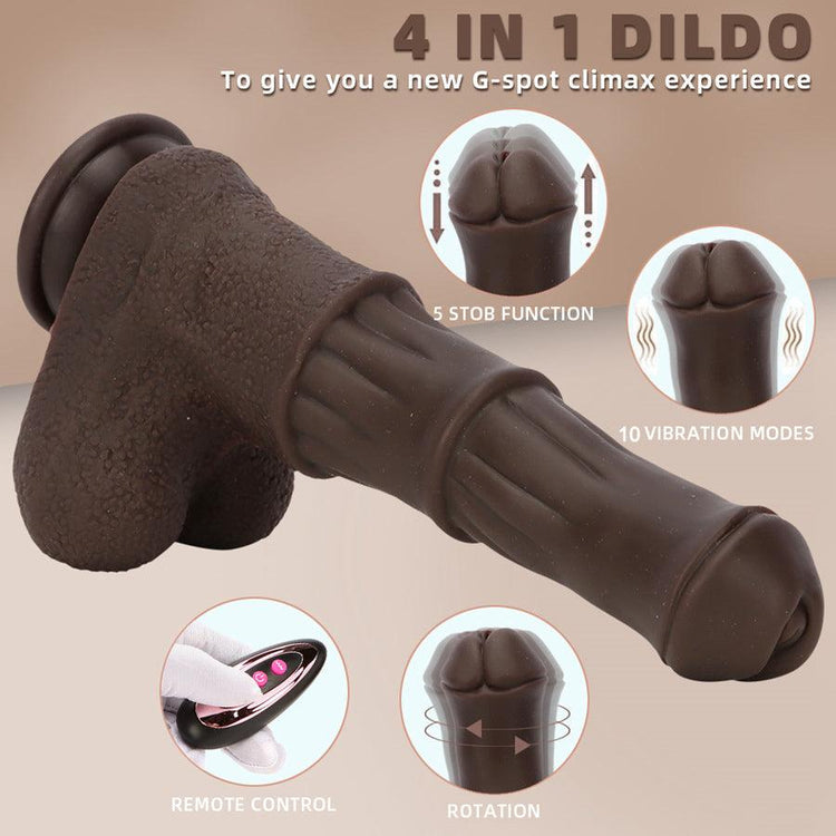 Heated Horse Dildo Nâu 9 Inch Rung Remote Nóng Bỏng Mạnh