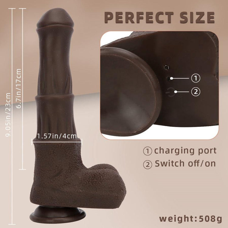 Heated Horse Dildo Nâu 9 Inch Rung Remote Nóng Bỏng Mạnh