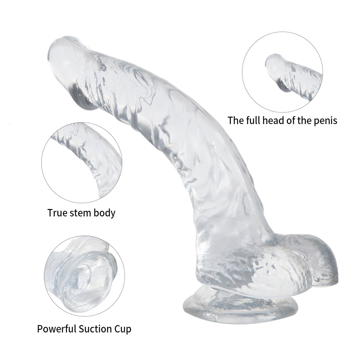 Dildo cong trong suốt 8 inch TPE mềm bám dính chắc