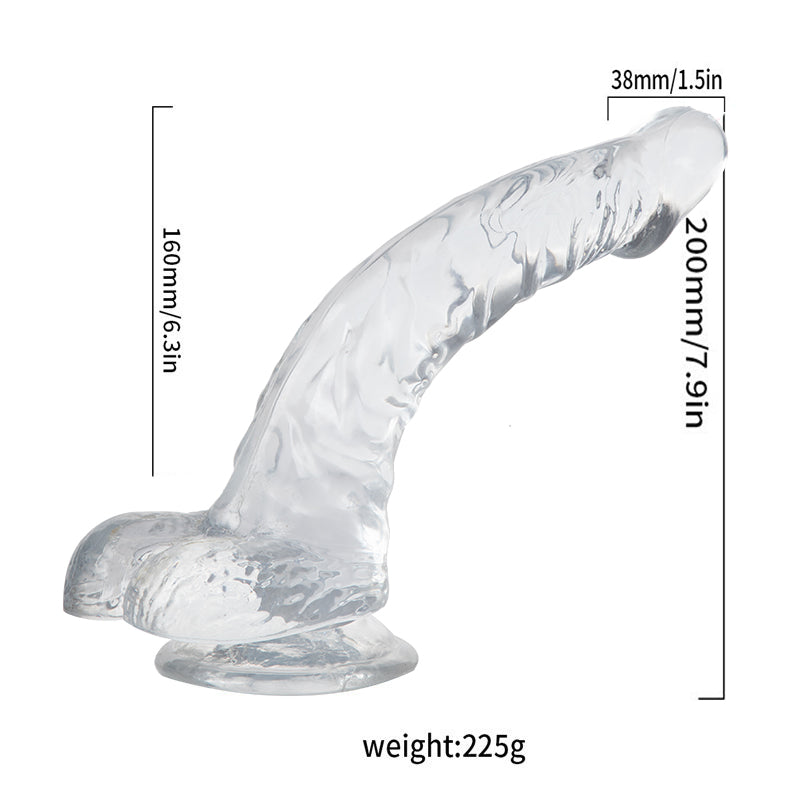 Dildo cong trong suốt 8 inch TPE mềm bám dính chắc