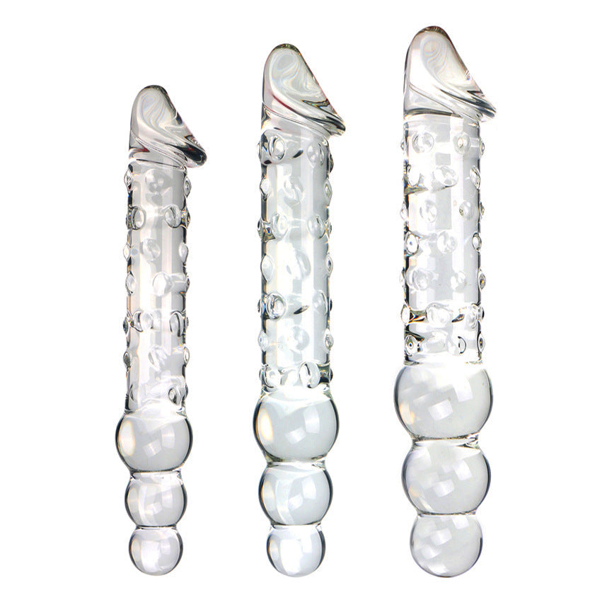 Glass Double Ended Dildo Beaded Suction Kính Trong Đôi